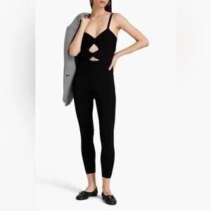 SANDRO Black Ribbed Knitted Twisted Cutout Top Stretchy Fabric Jumpsuit  36 US 4